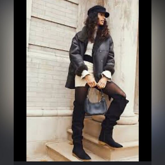 Free People Banks Suede‎ Over The Knee Boots in Black, Size 6.5 (EU 37) NWOB - Picture 1 of 12